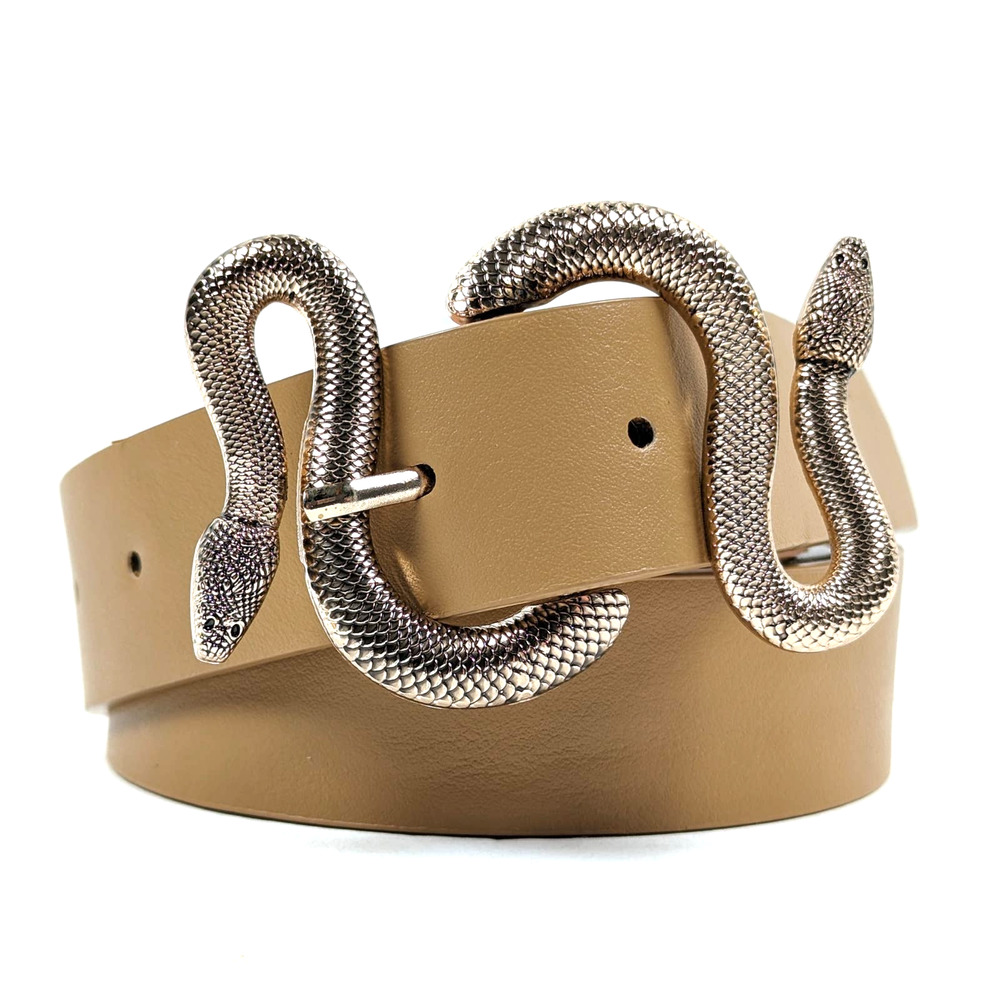 Gold Snake Buckle Belt 100% Faux Vegan Leather One Size